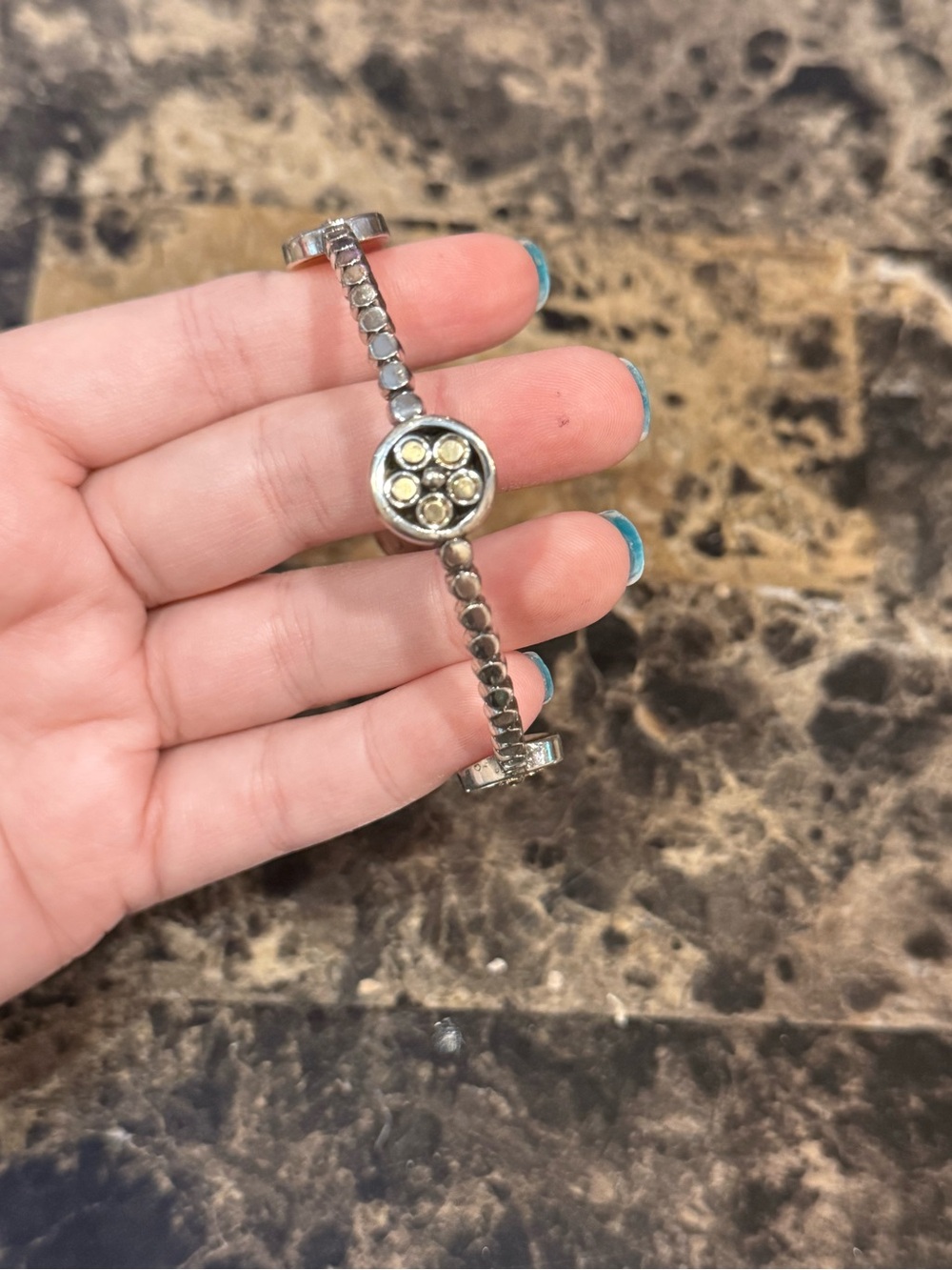 Brighton Mixed Metal Beaded Bangle Bracelet with Floral Medallions - Picture 4 of 9